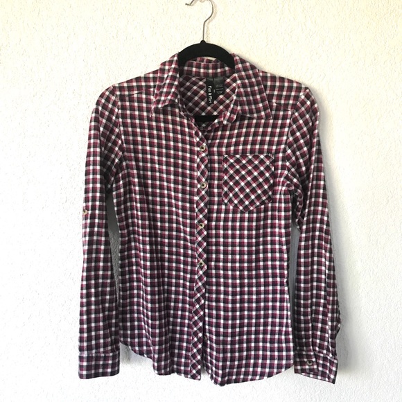 Burgundy & Navy Flannel top - Picture 1 of 3